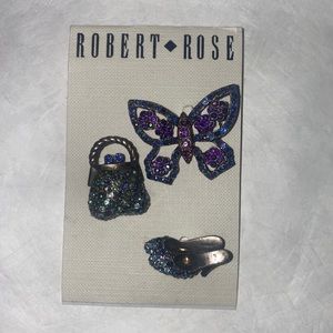 ROBERT ROSE 3p Brooch Pin Set Silver Tone Pink Blue Purse Heels Butterfly $24